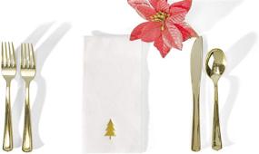 img 3 attached to 🎄 Madee Disposable Christmas Dinner Napkins (50 Pack) – Gold Foil Stamped, Linen-Like Soft, Absorbent Hand Towels for Bathroom – Premium Party Napkins