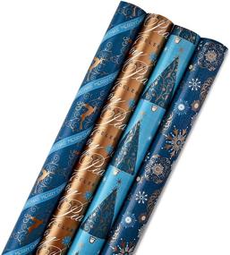 img 4 attached to Hallmark Reversible Christmas Wrapping Paper Bundle: Elegant Blues, Pack of 4, 150 sq. ft. total - Navy, Gold, Snowflakes, Peace, Stripes, Geometric Patterns