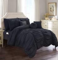 elegant comfort luxury 10-piece bed-in-a-bag pleated comforter set with storage pockets - full/queen, black logo