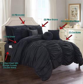 img 2 attached to Elegant Comfort Luxury 10-Piece Bed-in-a-Bag Pleated Comforter Set with Storage Pockets - Full/Queen, Black