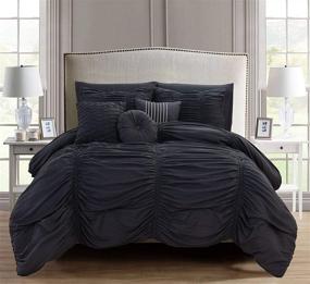 img 3 attached to Elegant Comfort Luxury 10-Piece Bed-in-a-Bag Pleated Comforter Set with Storage Pockets - Full/Queen, Black