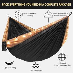 img 2 attached to 🏕️ Portable Double Camping Hammock with Light and Tree Straps - Heavy Duty, Indoor & Outdoor Survival Gear for 2 People - Women's Favorite (Black & Gray)