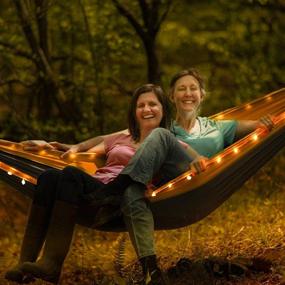 img 3 attached to 🏕️ Portable Double Camping Hammock with Light and Tree Straps - Heavy Duty, Indoor & Outdoor Survival Gear for 2 People - Women's Favorite (Black & Gray)