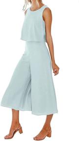 img 2 attached to 👗 ROYLAMP Women's Summer 2 Piece Outfits: Stylish Round Neck Crop Top with Wide-Leg Pants Set Jumpsuits