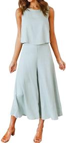 img 4 attached to 👗 ROYLAMP Women's Summer 2 Piece Outfits: Stylish Round Neck Crop Top with Wide-Leg Pants Set Jumpsuits