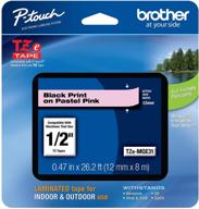 🖨️ brother genuine p-touch tze-mqe31 1/2-inch width standard laminated tape - black on pastel pink, indoor/outdoor water-resistant, 0.47" x 26.2' (12mm x 8m), tzemqe31 logo
