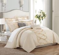 🏠 chic home 8 piece king size ruth ruffled comforter set in beige - enhanced for seo logo