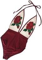 🌹 famulily women's rose red embroidered sheer mesh one-piece swimsuit - stylish beachwear logo