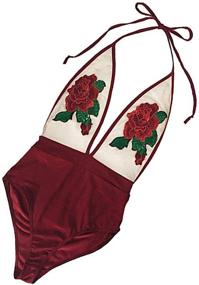 img 1 attached to 🌹 Famulily Women's Rose Red Embroidered Sheer Mesh One-Piece Swimsuit - Stylish Beachwear