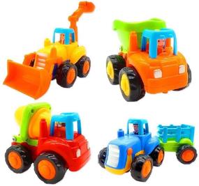 img 4 attached to 🚜 Friction Powered Cars and Push Toy Trucks Construction Vehicles Set for 1-3 Year Old Baby Toddlers - Dump Truck, Cement Mixer, Bulldozer, Tractor, Early Educational Cartoon (Set of 4)
