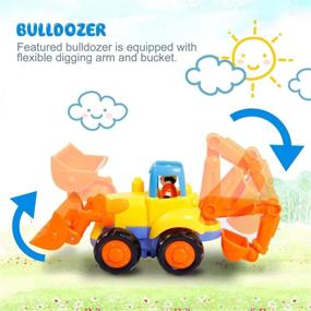 img 2 attached to 🚜 Friction Powered Cars and Push Toy Trucks Construction Vehicles Set for 1-3 Year Old Baby Toddlers - Dump Truck, Cement Mixer, Bulldozer, Tractor, Early Educational Cartoon (Set of 4)