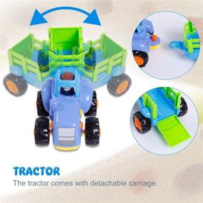 img 1 attached to 🚜 Friction Powered Cars and Push Toy Trucks Construction Vehicles Set for 1-3 Year Old Baby Toddlers - Dump Truck, Cement Mixer, Bulldozer, Tractor, Early Educational Cartoon (Set of 4)