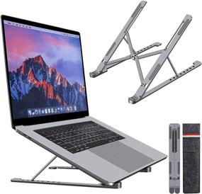 img 4 attached to 👨 Foldable Laptop Stand with 8 Adjustable Heights for MacBook Air Pro, Dell XPS, HP, Lenovo - Space Grey