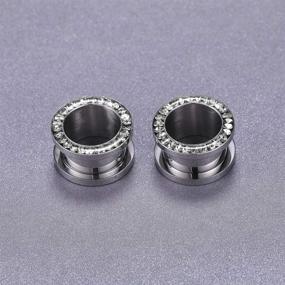 img 1 attached to 💎 Shimmering Rhinestone Crystal Ear Tunnel Plugs: Premium Stainless Steel Gauges for Body Piercing