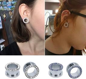 img 2 attached to 💎 Shimmering Rhinestone Crystal Ear Tunnel Plugs: Premium Stainless Steel Gauges for Body Piercing