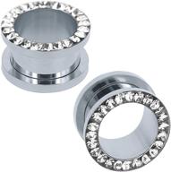 💎 shimmering rhinestone crystal ear tunnel plugs: premium stainless steel gauges for body piercing logo