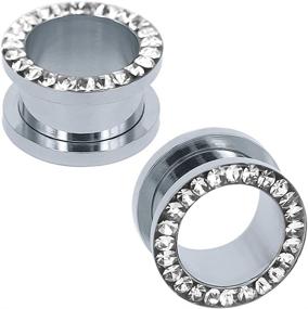 img 4 attached to 💎 Shimmering Rhinestone Crystal Ear Tunnel Plugs: Premium Stainless Steel Gauges for Body Piercing