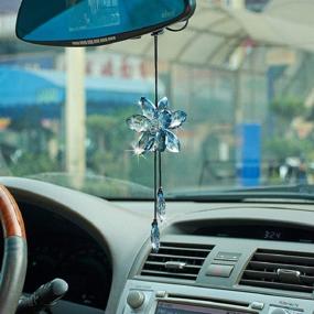 img 2 attached to Enhance Your Car's Appeal with ATMOMO Crystal Flower Car Rear View Mirror Pendant in Blue