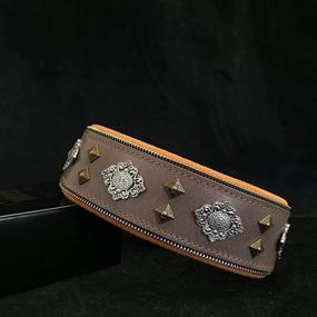 img 3 attached to 🐕 Premium Aztec Grey Genuine Leather Big Dog Collar with Unique Rivet Design and Soft Padding