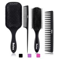 🔁 4-piece hair brush and comb set for men and women - detangling brush, paddle brush, perfect for wet or dry hair, tangle-free brush for long, thick, thin, curly natural hair (black) logo