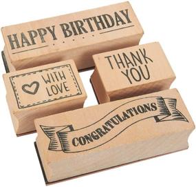 img 3 attached to Set of 4 Wood Mounted Rubber Stamps for Card Making, DIY Crafts, Scrapbooking - Happy Birthday, Thank You, Congratulations, with Love