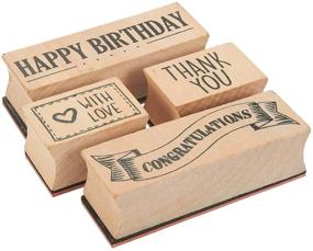 img 4 attached to Set of 4 Wood Mounted Rubber Stamps for Card Making, DIY Crafts, Scrapbooking - Happy Birthday, Thank You, Congratulations, with Love