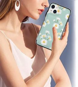 img 3 attached to 🌼 Stylish Crosspace Premium Leather Case with Card Holder for iPhone 13 - Floral Design Wallet Case for Women and Girls: Green Daisy Flower Edition