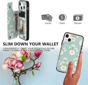 img 1 attached to 🌼 Stylish Crosspace Premium Leather Case with Card Holder for iPhone 13 - Floral Design Wallet Case for Women and Girls: Green Daisy Flower Edition