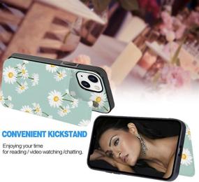 img 2 attached to 🌼 Stylish Crosspace Premium Leather Case with Card Holder for iPhone 13 - Floral Design Wallet Case for Women and Girls: Green Daisy Flower Edition