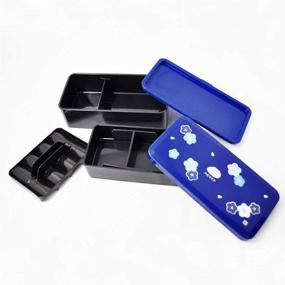 img 3 attached to 🍱 Authentic Japanese Traditional Rabbit Blossom Bento Box Set - Square 2 Tier with Rice Ball Press & Bento Bag (Blue)