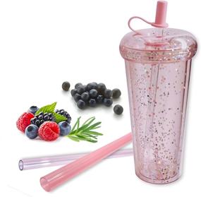 img 4 attached to 🌱 Eco-Friendly Reusable Boba Cup - 17 oz / 520 ml Double Wall Insulated Tumbler with Straw - Bubble Tea Cup Smoothie Cup - Iced Drink Kit Water Bottle - Boba Tea Kit