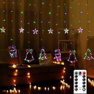 🎄 multicolor christmas curtain light with 126 led bells, elk, and star novelty string lights - 8 modes for outdoor and indoor home bedroom wall decorations logo