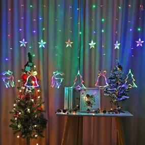 img 3 attached to 🎄 Multicolor Christmas Curtain Light with 126 LED Bells, Elk, and Star Novelty String Lights - 8 Modes for Outdoor and Indoor Home Bedroom Wall Decorations