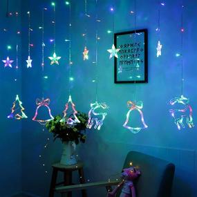 img 2 attached to 🎄 Multicolor Christmas Curtain Light with 126 LED Bells, Elk, and Star Novelty String Lights - 8 Modes for Outdoor and Indoor Home Bedroom Wall Decorations