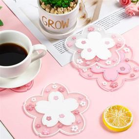 img 1 attached to Sakura PVC Coaster: Cherry Blossom Cup Coaster - Anti-Skid Insulation for Beer, Coffee & Tableware Tea - Set of 4, 4.5 Inch