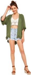 img 2 attached to SweatyRocks Kimono Cardigan Fringe Tassel Women's Clothing in Swimsuits & Cover Ups