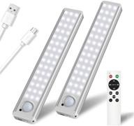 🔦 wireless remote control under cabinet lighting: 90 led rechargeable motion sensor closet lights with timer, dimmable kitchen cabinet lighting - 2 pack логотип