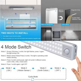 img 2 attached to 🔦 Wireless Remote Control Under Cabinet Lighting: 90 LED Rechargeable Motion Sensor Closet Lights with Timer, Dimmable Kitchen Cabinet Lighting - 2 Pack