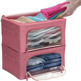 img 4 attached to Sorbus Pink Storage Bins Boxes: Foldable Stackable Organizers with Clear Window & Carry Handles for Bedroom Closet Organization of Bedding, Linen, and Clothes