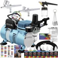 🎨 upgraded master airbrush cool runner ii dual fan air compressor professional airbrushing system kit with 3 airbrushes, gravity and siphon feed - 6 primary opaque colors acrylic paint artist set - comprehensive how-to guide logo