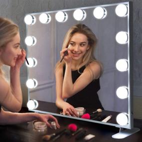 img 1 attached to Hollywood Vanity Mirror with Dimmable Lights for Makeup, 14pcs Bulbs, Wall Mounted/Tabletop Smart Touch Control LED Mirror - US Stock (Silver)