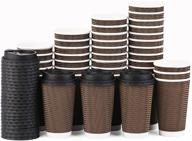 40 pack of 12 oz insulated ripple double-walled paper cups with lids - disposable brown coffee cups for hot drinks like coffee, tea, and hot chocolate to go - no sleeve needed! logo