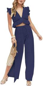 img 2 attached to 👗 FANCYINN Women's Trendy 2-Piece Set: Deep V Neck Crop Top and Wide Leg Pants Jumpsuit with Side Slit and Drawstring