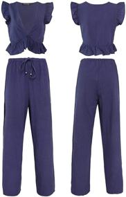 img 1 attached to 👗 FANCYINN Women's Trendy 2-Piece Set: Deep V Neck Crop Top and Wide Leg Pants Jumpsuit with Side Slit and Drawstring