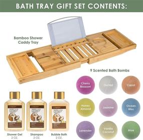 img 3 attached to 🛀 Luxury Bamboo Bathtub Caddy Tray Gift Set with Bath Bombs, Shower Gel, Shampoo and Bubble Bath - Book & Wine Holder, Expandable to Fit Any Tub