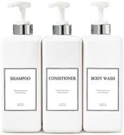 🛀 cnc 27.05 oz pump bottle for bathrooms, pack of 4 waterproof label stickers, set of 3 shower plastic bottles, soap dispenser (silver-white) logo