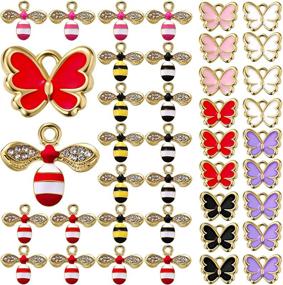 img 4 attached to 🦋 90-Piece Enamel Butterfly Bee Charms: Assorted Alloy Pendants for DIY Earrings, Necklaces, and Bracelets