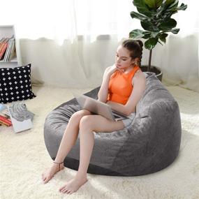 img 3 attached to MFTEK Large Washable Bean Bag Chair Cover - Memory Foam Furniture Bean Bag with Wash Bag - No Bean Filling Included - Size: 43.3''×43.3''×47.2'' - Color: Gray