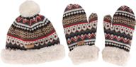 ❄️ warm and stylish bamboomn women's winter fleeced pom pom beanie hat and mittens set: embrace the cold in style! logo