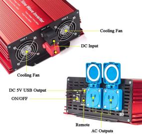 img 2 attached to 🔌 ETL Approved 2000W Pure Sine Wave Inverter 12V to 120V AC - 2 AC Outlets, IP54 Rated Sockets, DC5V 2 Amp USB Output, LCD Wire Remote Kit, OFC Battery Cables and Input Terminals Fixing Wrench